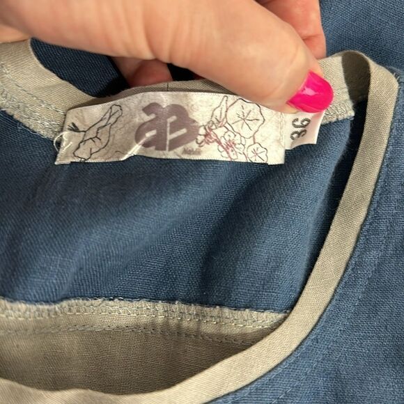 AB NAHLIK Linen Blue Sleeveless Round Neck Contrast Trim Shift Mini Dress Size S - Picture 4 of 7